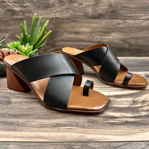 NIB Franco Sarto Safia Black Leather Toe Post Bock Heel Slide Sandal 8M 38 - Picture 4 of 14